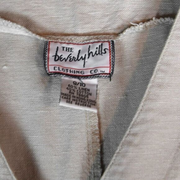 Vintage 90's Minimalist Linen Long Button Front Dress Natural Beige Sz 9 / 10 - Picture 5 of 9